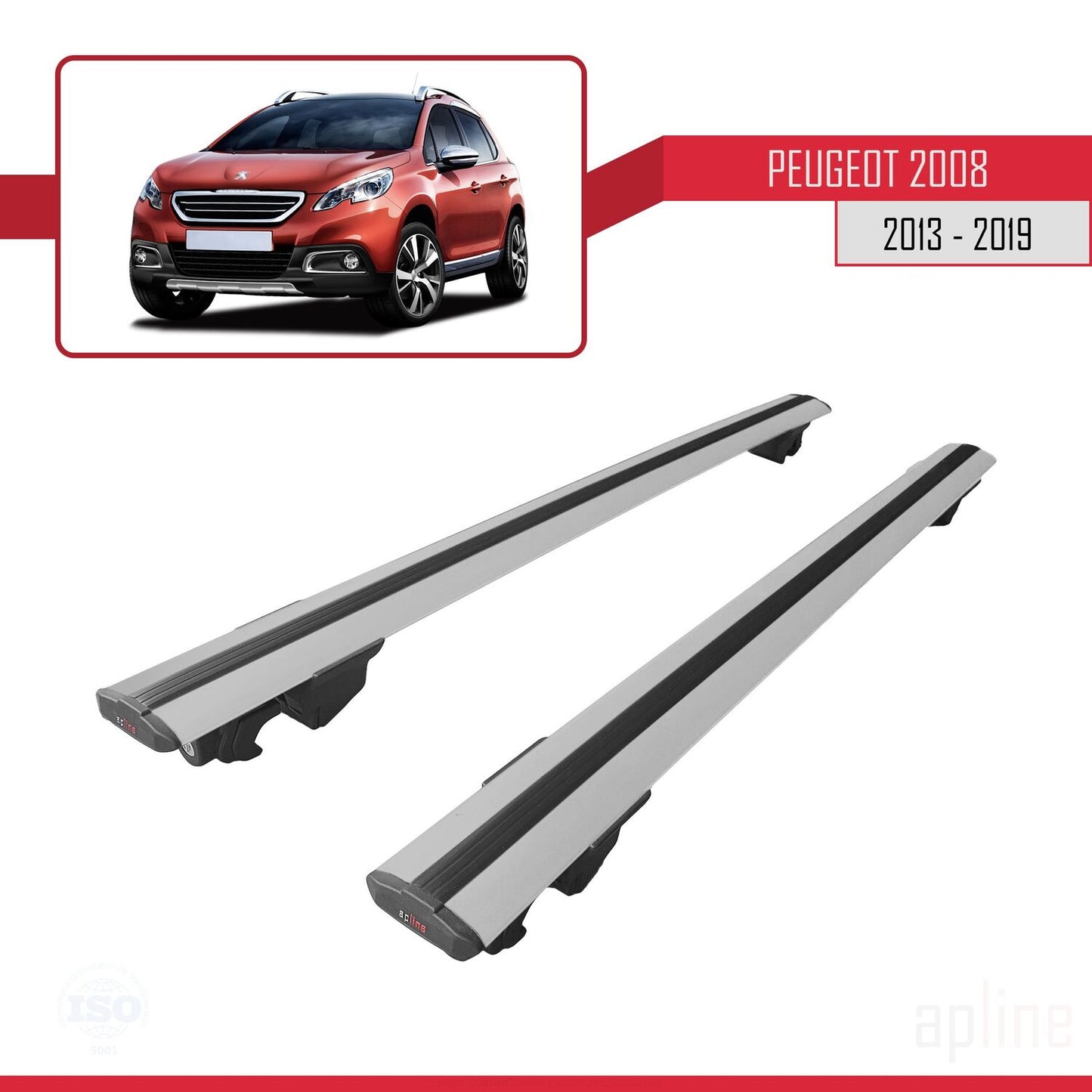 Compatible avec Peugeot 2008 (A94) 2013-2019 HOOK Model Barres de Toit Railing Porte-Bagages de Voiture Gris Aluminium 2 Barres