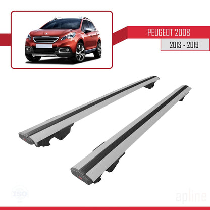 Compatible avec Peugeot 2008 (A94) 2013-2019 HOOK Model Barres de Toit Railing Porte-Bagages de Voiture Gris Aluminium 2 Barres