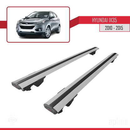 Compatible avec Hyundai ix35 2 (LM) 2010-2015 HOOK Model Barres de Toit Railing Porte-Bagages de Voiture Gris Aluminium 2 Barres