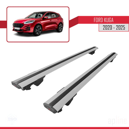 Compatible avec Ford Kuga 3 (CX482) 2020-2025 HOOK Model Barres de Toit Railing Porte-Bagages de Voiture Gris Aluminium 2 Barres