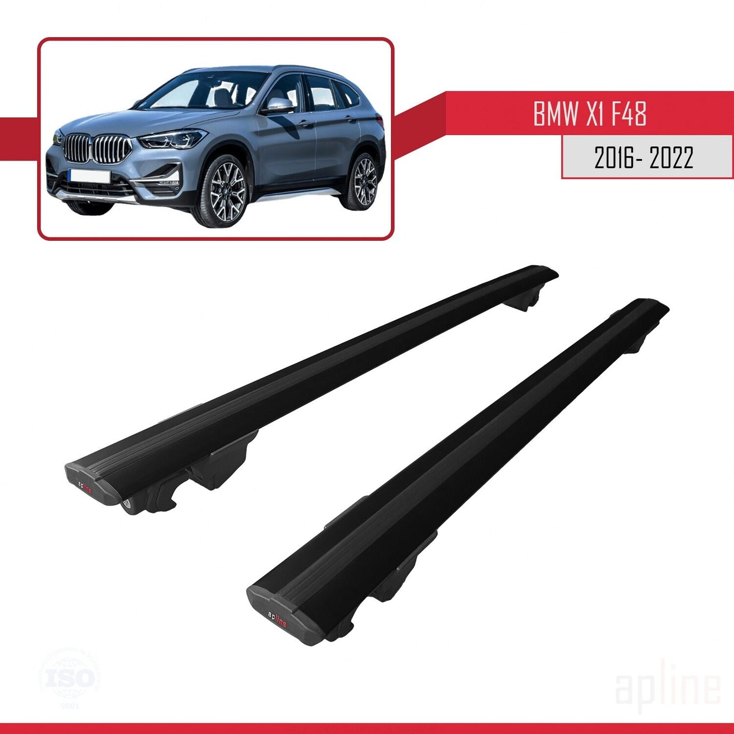 Compatibile con BMW X1 (F48) 2016-2022 HOOK Model Barre Tetto Portapacchi Auto Barre Portatutto Nero Alluminio 2 Barre