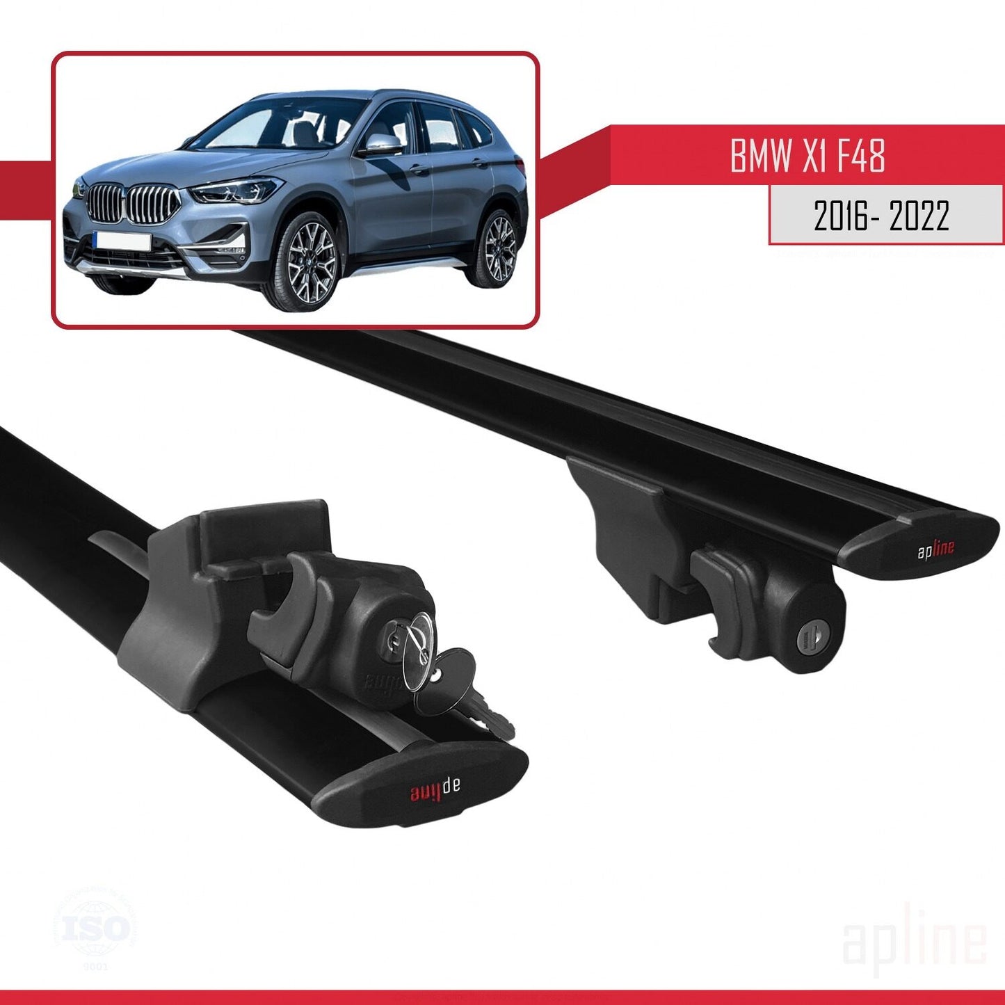 Compatibile con BMW X1 (F48) 2016-2022 HOOK Model Barre Tetto Portapacchi Auto Barre Portatutto Nero Alluminio 2 Barre