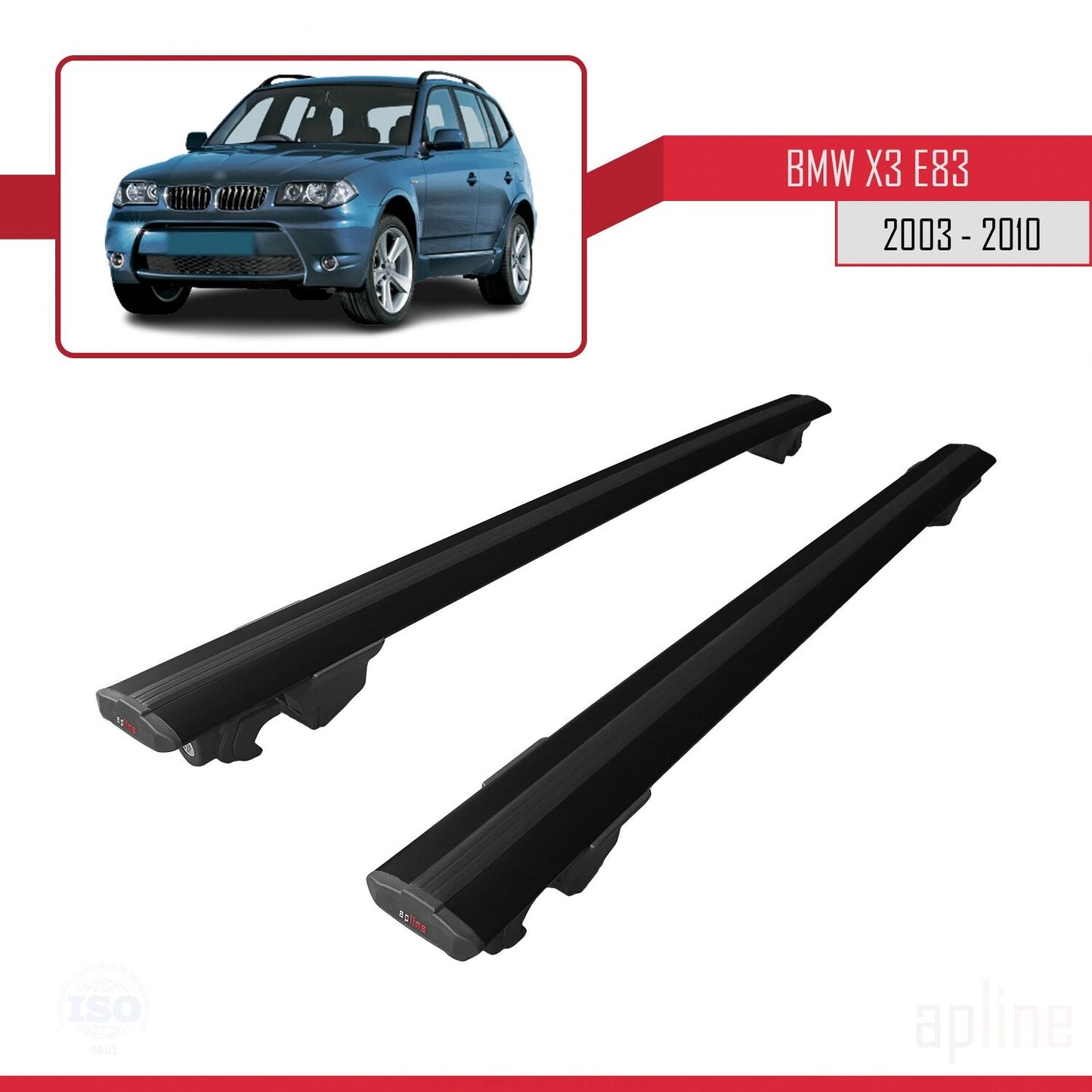 Compatible avec BMW X3 (E83) 2003-2010 HOOK Model Barres de Toit Railing Porte-Bagages de Voiture Noir Aluminium 2 Barres