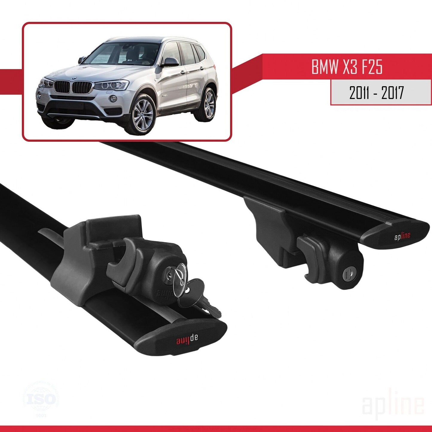 Compatible avec BMW X3 (F25) 2011-2017 HOOK Model Barres de Toit Railing Porte-Bagages de Voiture Noir Aluminium 2 Barres