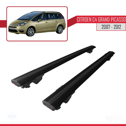 Compatible avec Citroen Grand C4 Picasso 2007-2012 HOOK Model Barres de Toit Railing Porte-Bagages de Voiture Noir Aluminium 2 Barres