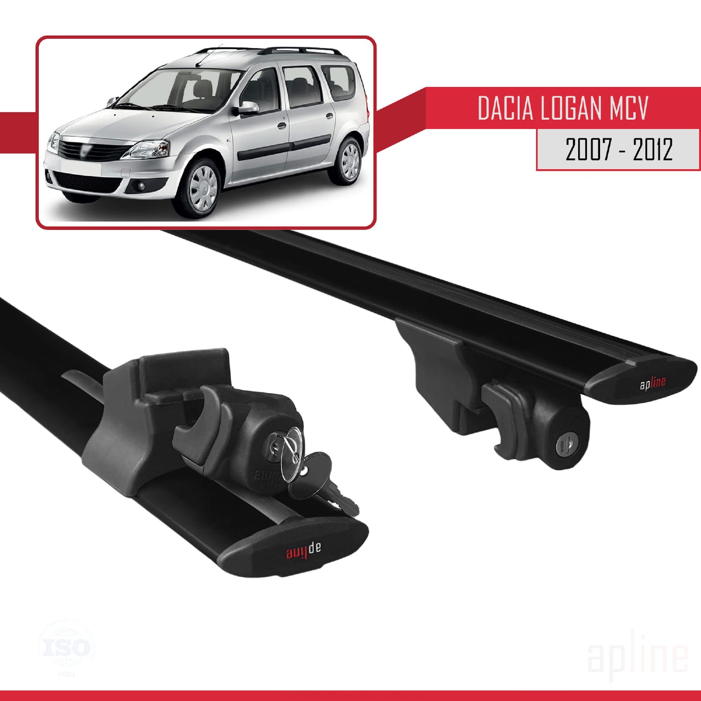 Compatible avec Dacia Logan 2 MCV (K52) 2007-2012 HOOK Model Barres de Toit Railing Porte-Bagages de Voiture Noir Aluminium 2 Barres