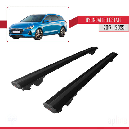 Compatible avec Hyundai i30 3 (PD) Break 2017-2025 HOOK Model Barres de Toit Railing Porte-Bagages de Voiture Noir Aluminium 2 Barres