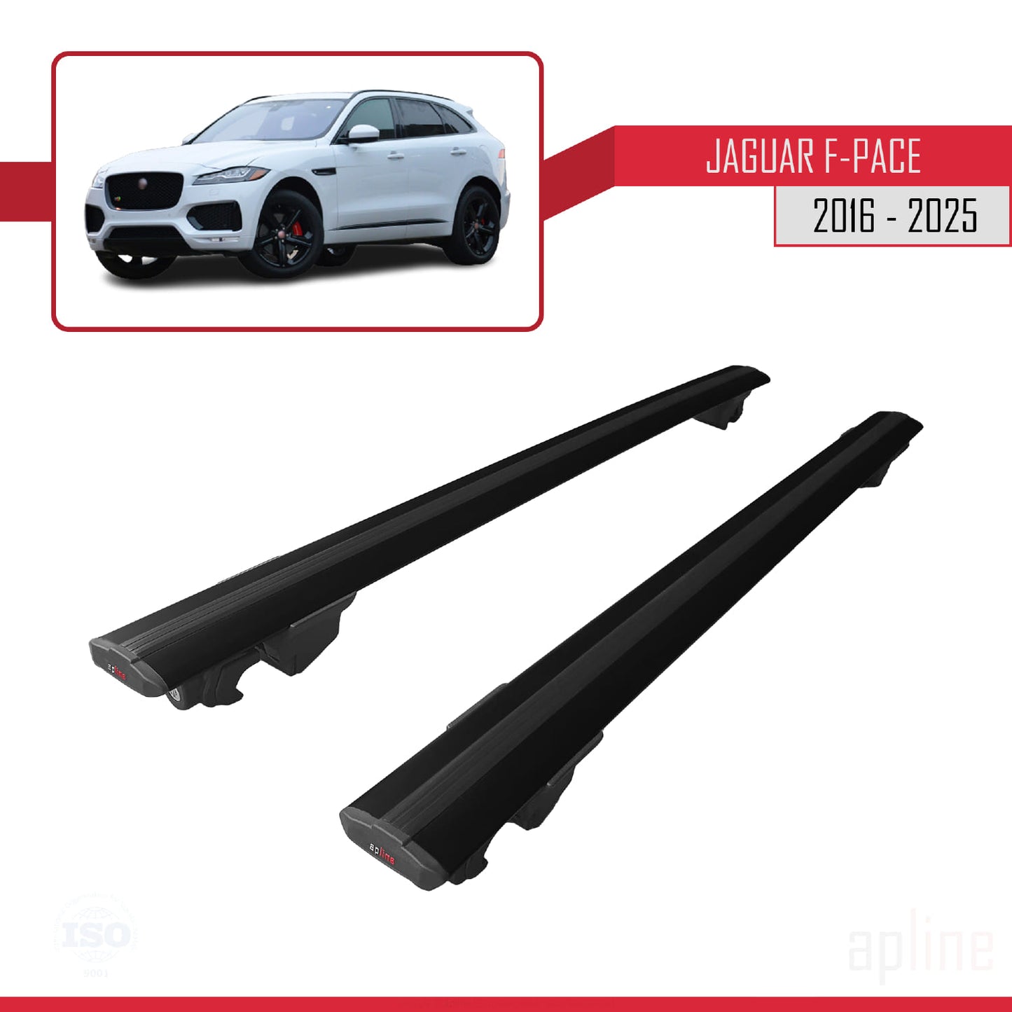 Compatible avec Jaguar F-Pace (X761) 2016-2025 HOOK Model Barres de Toit Railing Porte-Bagages de Voiture Noir Aluminium 2 Barres