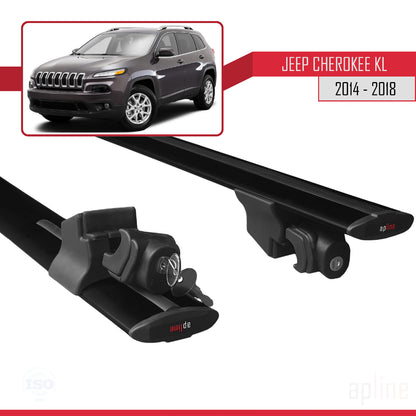 Compatible avec Jeep Cherokee 5 (KL) Pre-Facelift 2014-2018 HOOK Model Barres de Toit Railing Porte-Bagages de Voiture Noir Aluminium 2 Barres