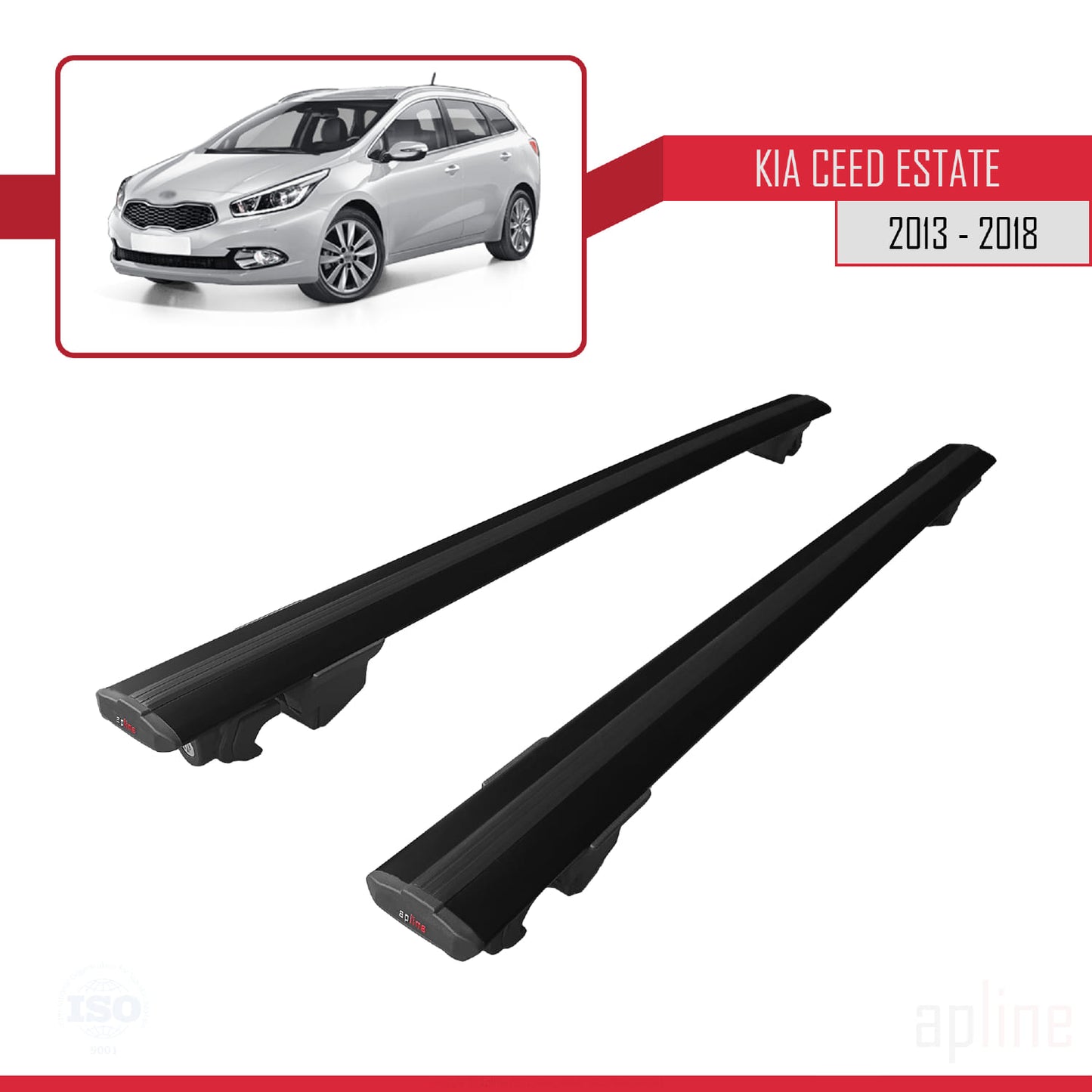 Compatible avec Kia Ceed 2 (JD) Break 2013-2018 HOOK Model Barres de Toit Railing Porte-Bagages de Voiture Noir Aluminium 2 Barres