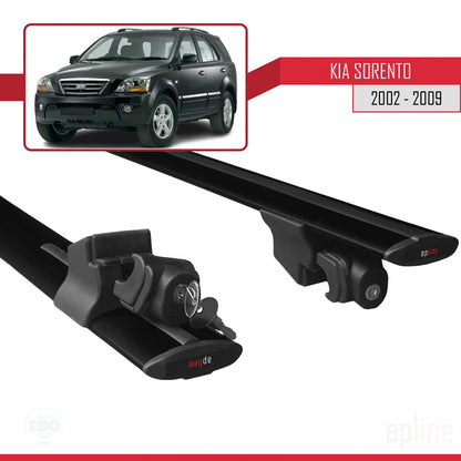 Compatible avec Kia Sorento (BL) 2002-2009 HOOK Model Barres de Toit Railing Porte-Bagages de Voiture Noir Aluminium 2 Barres