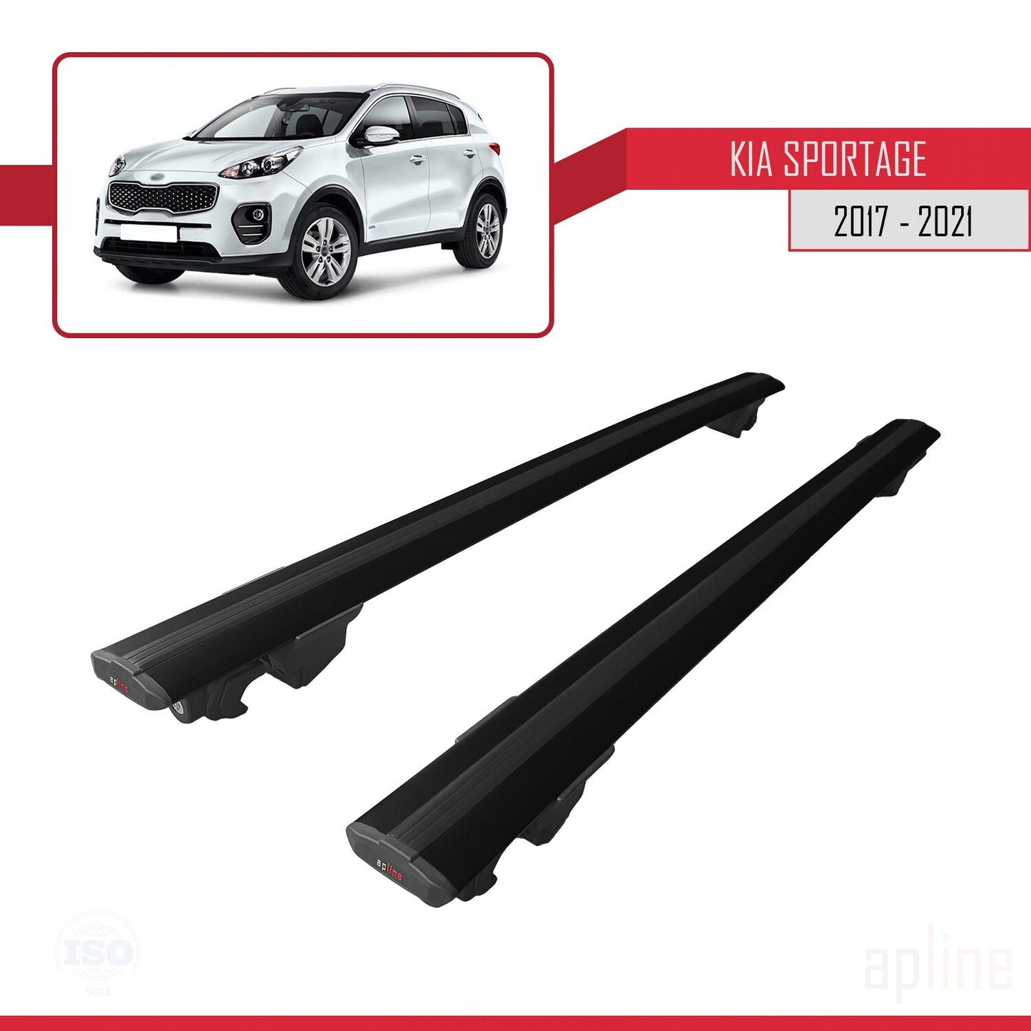 Compatible avec Kia Sportage 4 (QL) 2016-2021 HOOK Model Barres de Toit Railing Porte-Bagages de Voiture Noir Aluminium 2 Barres