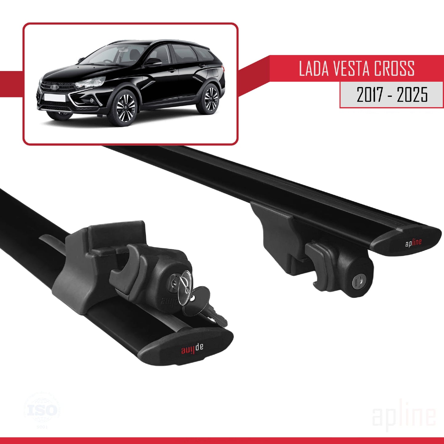 Compatible avec Lada Vesta Cross Break 2017-2025 HOOK Model Barres de Toit Railing Porte-Bagages de Voiture Noir Aluminium 2 Barres