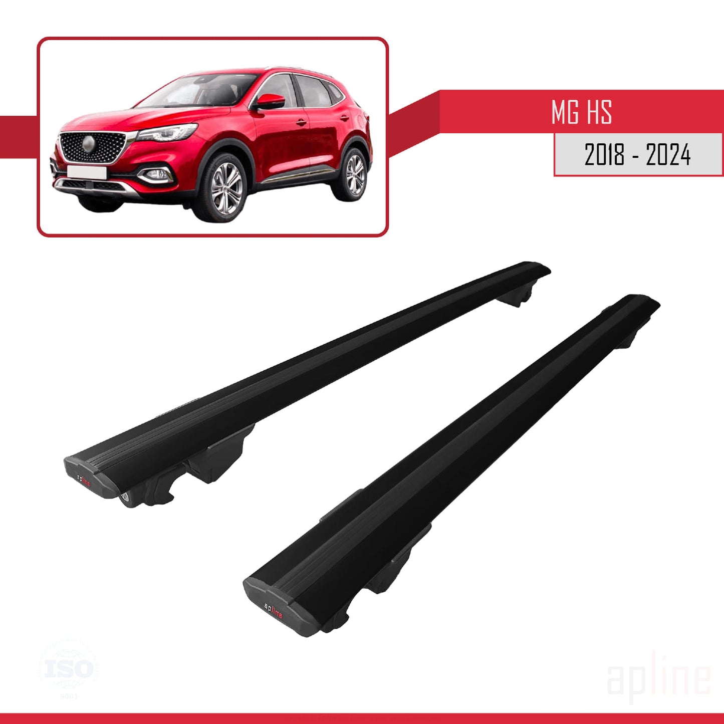 Compatible avec MG HS (AS23) 2018-2024 HOOK Model Barres de Toit Railing Porte-Bagages de Voiture Noir Aluminium 2 Barres