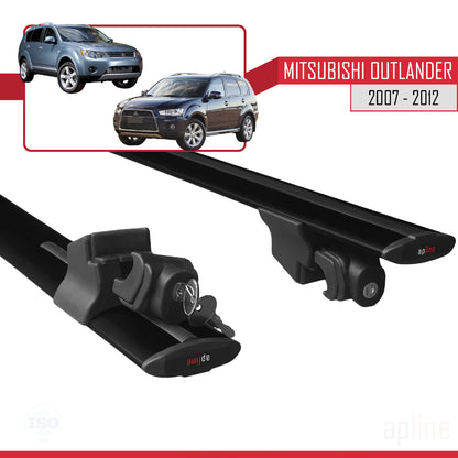 Compatible avec Mitsubishi Outlander 2 2007-2012 HOOK Model Barres de Toit Railing Porte-Bagages de Voiture Noir Aluminium 2 Barres