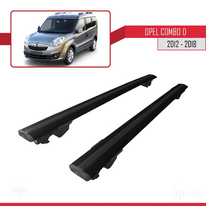 Compatible avec Opel Combo D 2012-2018 HOOK Model Barres de Toit Railing Porte-Bagages de Voiture Noir Aluminium 2 Barres
