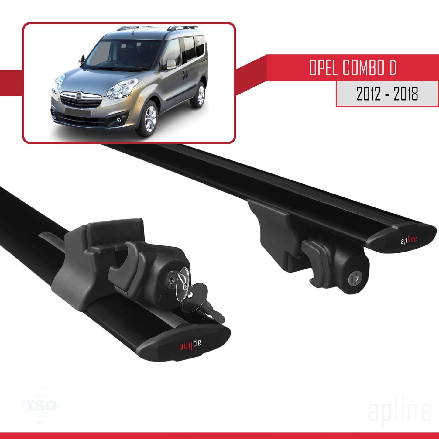 Compatible avec Opel Combo D 2012-2018 HOOK Model Barres de Toit Railing Porte-Bagages de Voiture Noir Aluminium 2 Barres