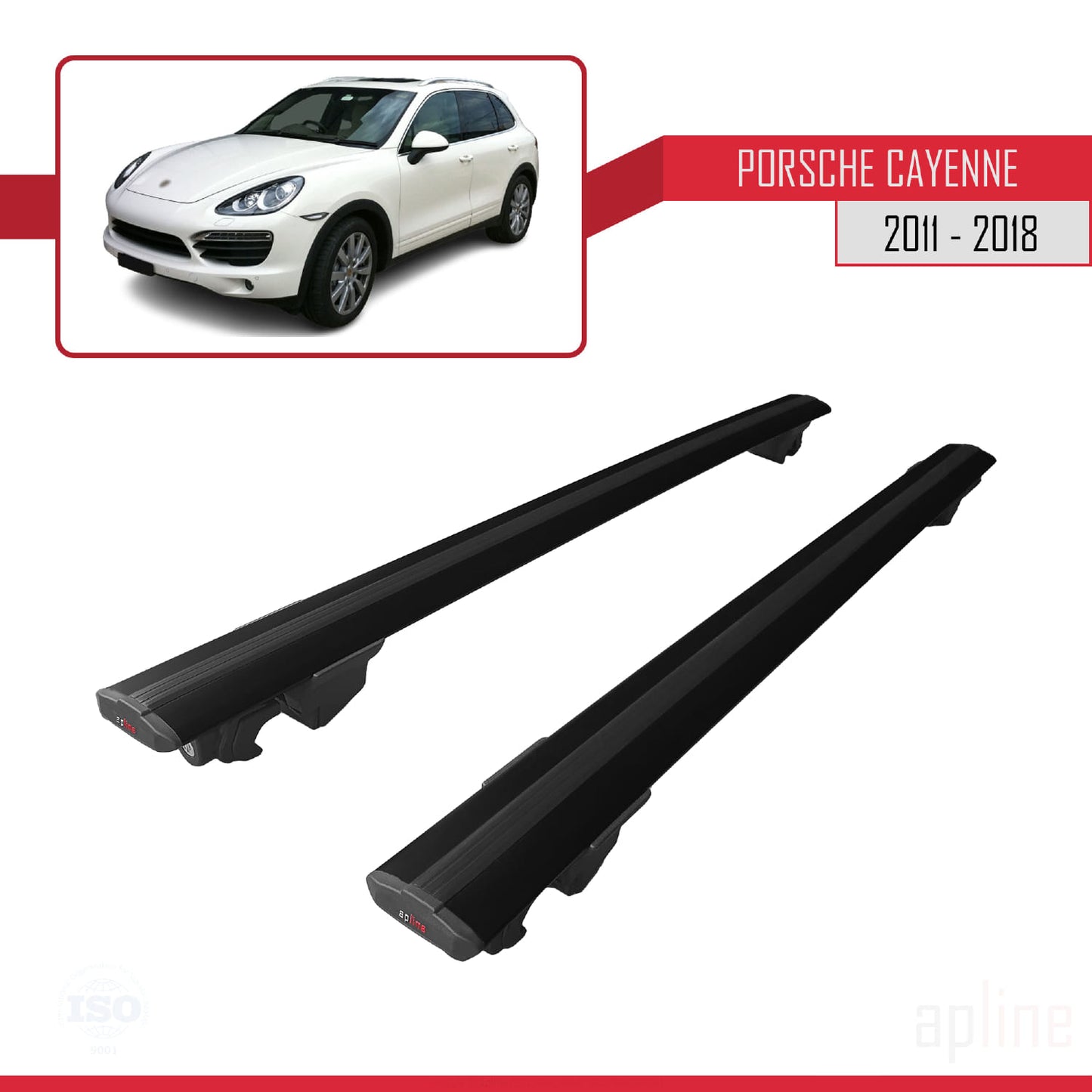 Compatible avec Porsche Cayenne 2 (92A) 2011-2018 HOOK Model Barres de Toit Railing Porte-Bagages de Voiture Noir Aluminium 2 Barres