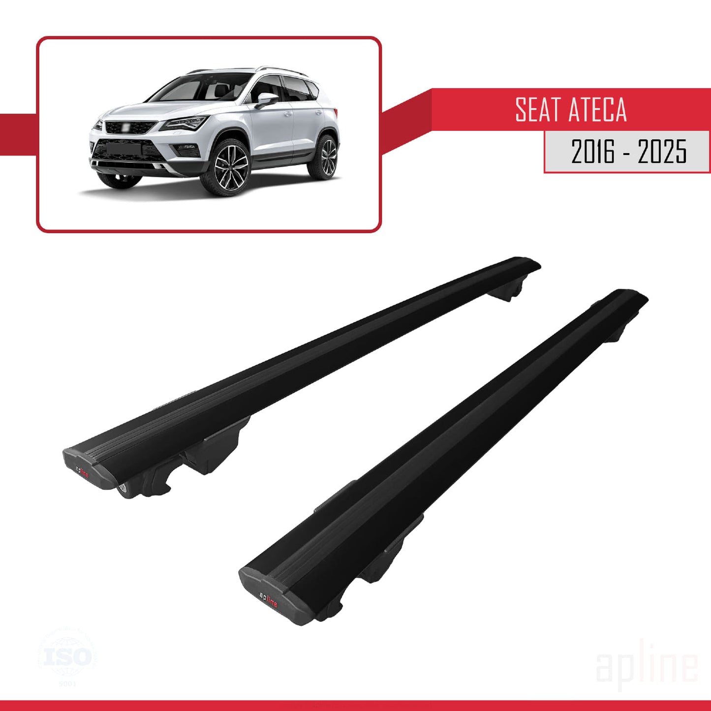 Compatible avec Seat Ateca (KH7) 2016-2025 HOOK Model Barres de Toit Railing Porte-Bagages de Voiture Noir Aluminium 2 Barres