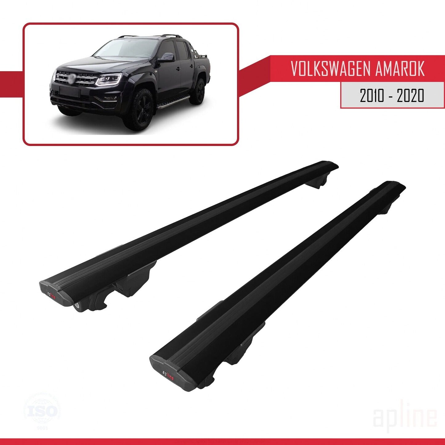 Compatible avec Volkswagen Amarok (2F) 2010-2020 HOOK Model Barres de Toit Railing Porte-Bagages de Voiture Noir Aluminium 2 Barres