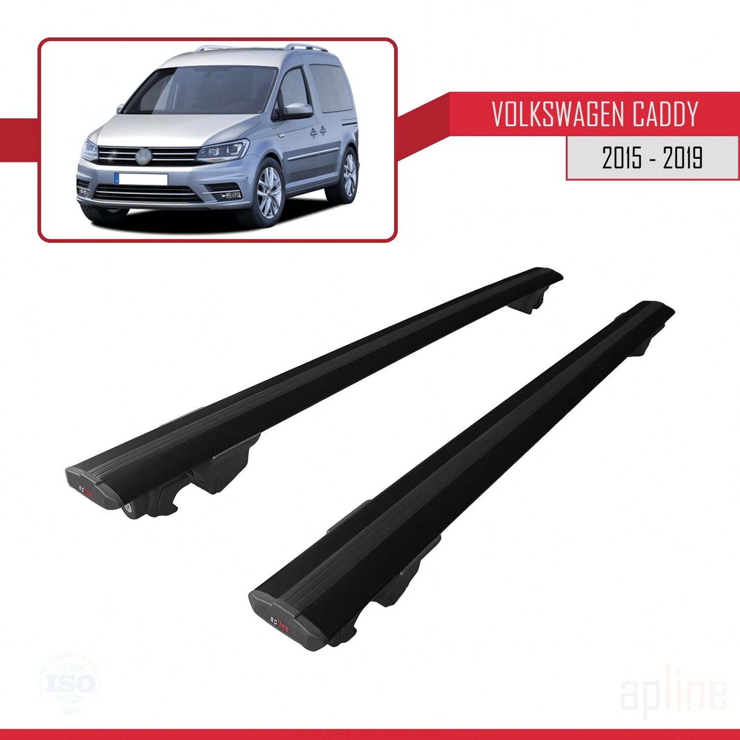 Compatibile con Volkswagen Caddy 3 (SA) 2015-2019 HOOK Model Barre Tetto Portapacchi Auto Barre Portatutto Nero Alluminio 2 Barre