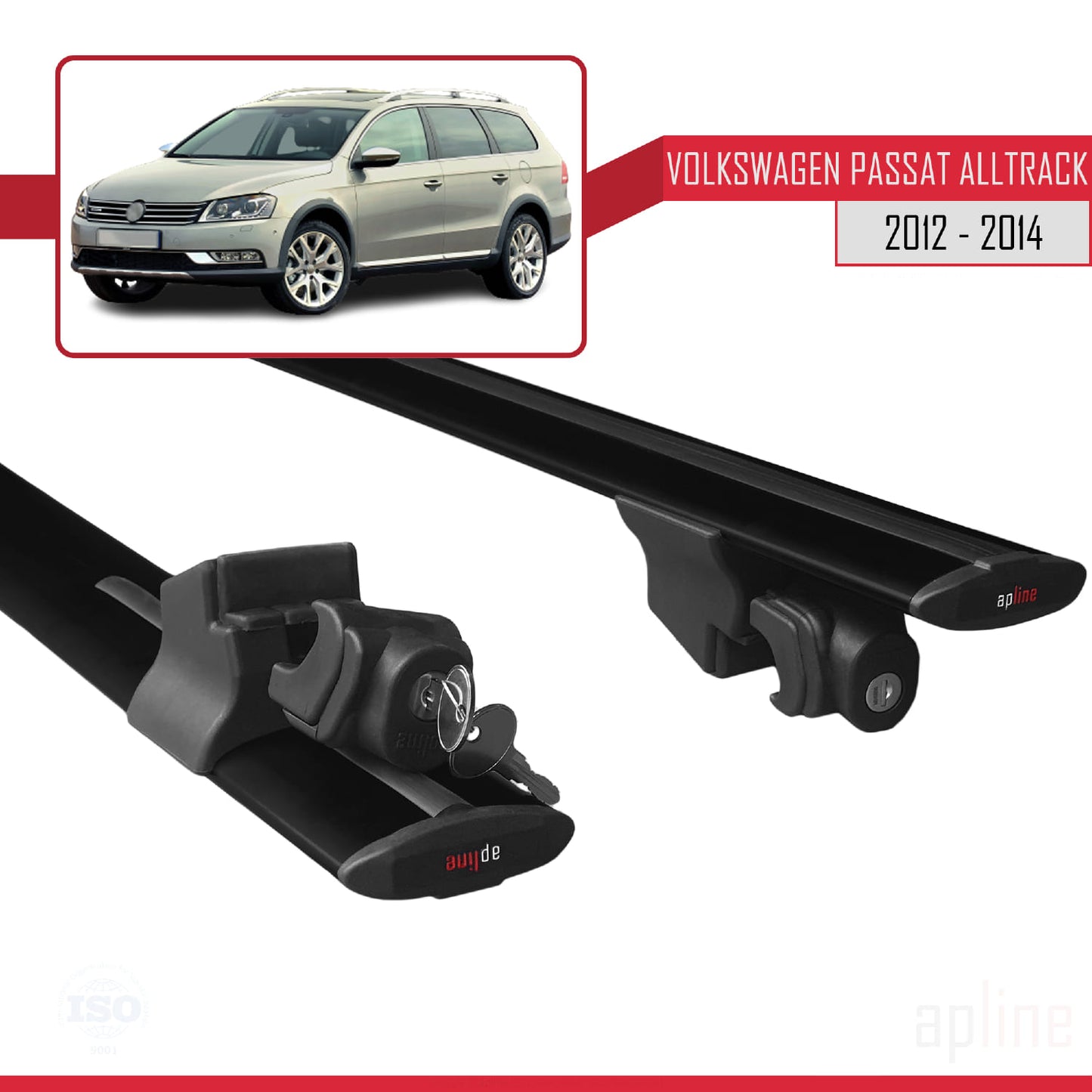 Compatible avec Volkswagen Passat B7 (3C) Alltrack 2012-2014 HOOK Model Barres de Toit Railing Porte-Bagages de Voiture Noir Aluminium 2 Barres