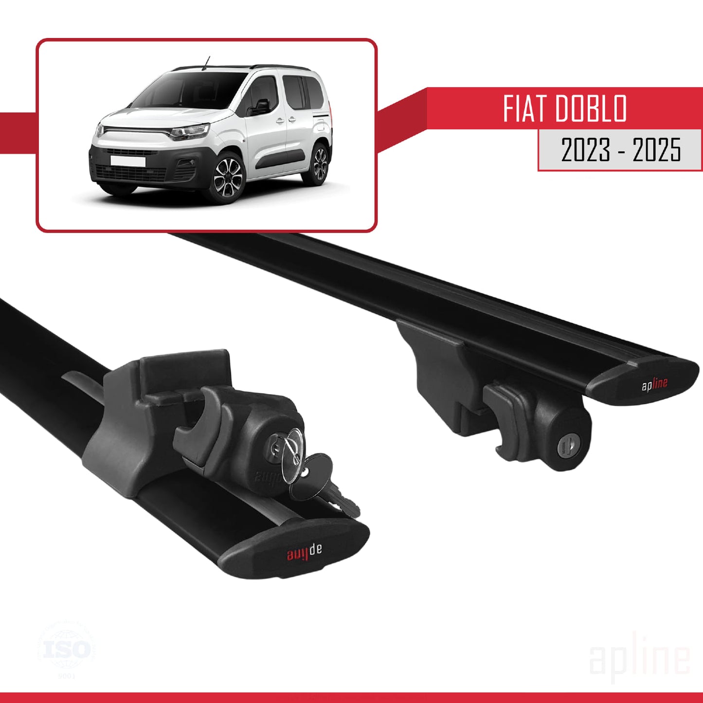 Compatibile con Fiat Doblo 3 2023-2025 Modello HOOK Barre Portatutto Railing Portapacchi Auto Alluminio Nero 2 Barre