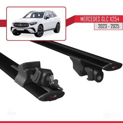 Compatible avec Mercedes Classe GLC 2 (X254) 2023-2025 HOOK Model Barres de Toit Railing Porte-Bagages de Voiture Noir Aluminium 2 Barres