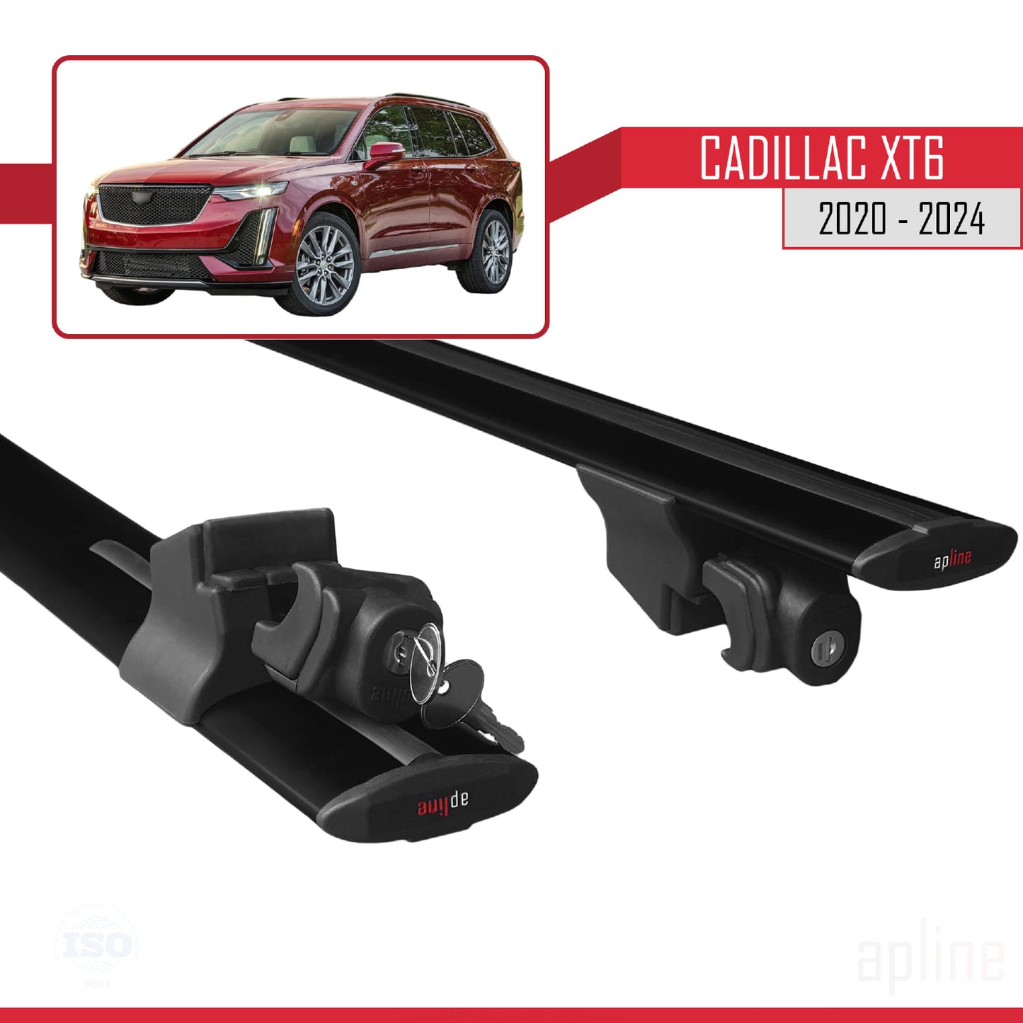 Compatible avec Cadillac XT6 2020-2024 HOOK Model Barres de Toit Railing Porte-Bagages de Voiture Noir Aluminium 2 Barres
