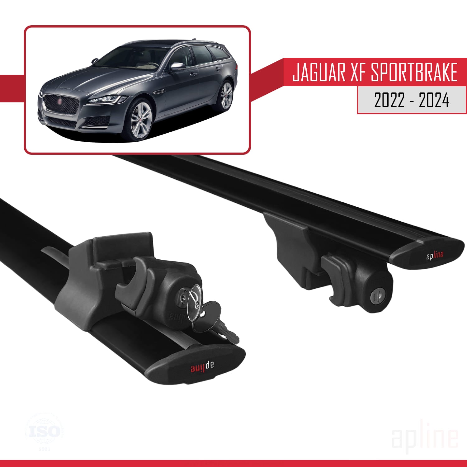 Compatible avec Jaguar XF S 2018-2024 HOOK Model Barres de Toit Railing Porte-Bagages de Voiture Noir Aluminium 2 Barres