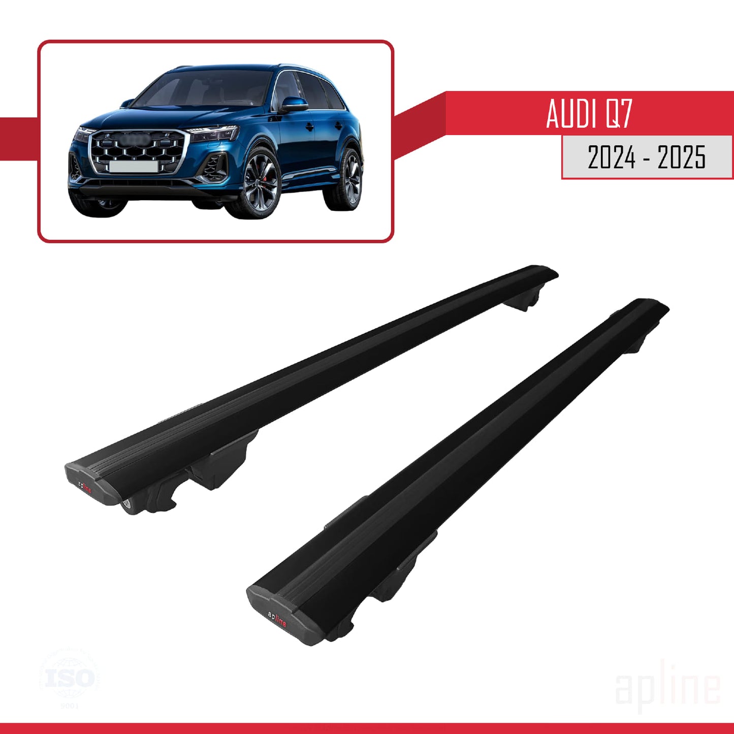 Compatible avec Audi Q7 2024-2025 HOOK Model Barres de Toit Railing Porte-Bagages de Voiture Noir Aluminium 2 Barres
