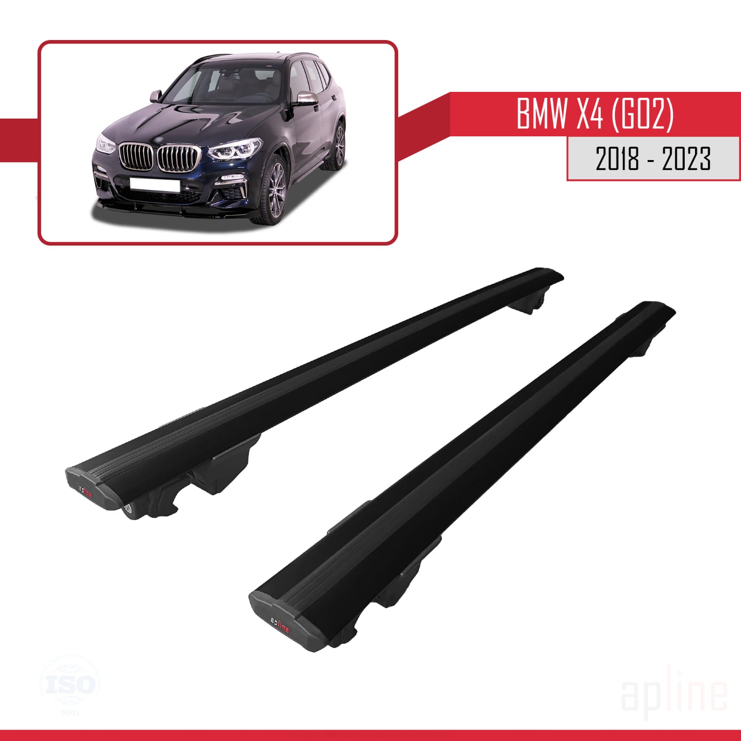 Compatible avec BMW X4 (G02) 2018-2023 HOOK Model Barres de Toit Railing Porte-Bagages de Voiture Noir Aluminium 2 Barres