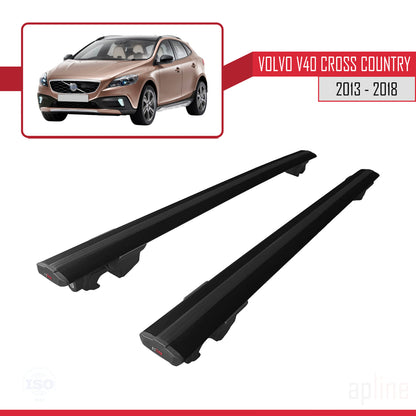 Compatible avec Volvo V40 Cross Country 2013-2018 HOOK Model Barres de Toit Railing Porte-Bagages de Voiture Noir Aluminium 2 Barres