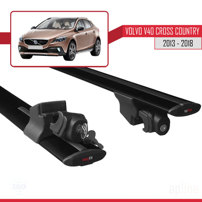 Compatible avec Volvo V40 Cross Country 2013-2018 HOOK Model Barres de Toit Railing Porte-Bagages de Voiture Noir Aluminium 2 Barres
