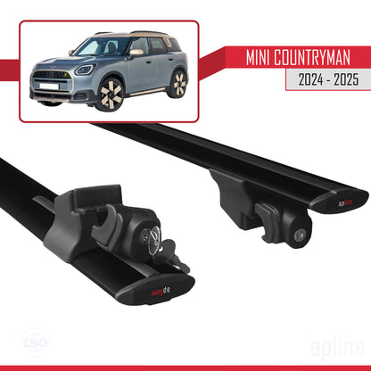 Compatible avec Mini Countryman 2024-2025 HOOK Model Barres de Toit Railing Porte-Bagages de Voiture Noir Aluminium 2 Barres