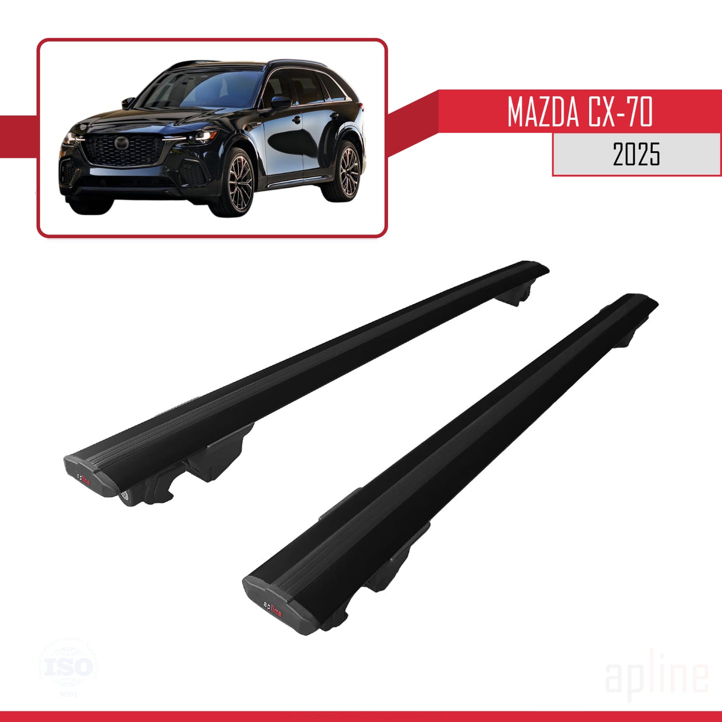 Compatible avec Mazda CX-70 2025 HOOK Model Barres de Toit Railing Porte-Bagages de Voiture Noir Aluminium 2 Barres
