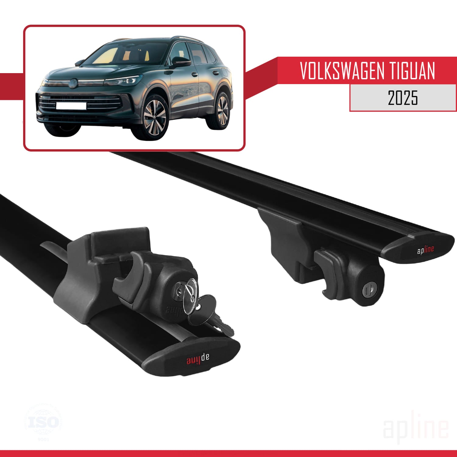 Compatible avec Volkswagen Tiguan 2025 HOOK Model Barres de Toit Railing Porte-Bagages de Voiture Noir Aluminium 2 Barres