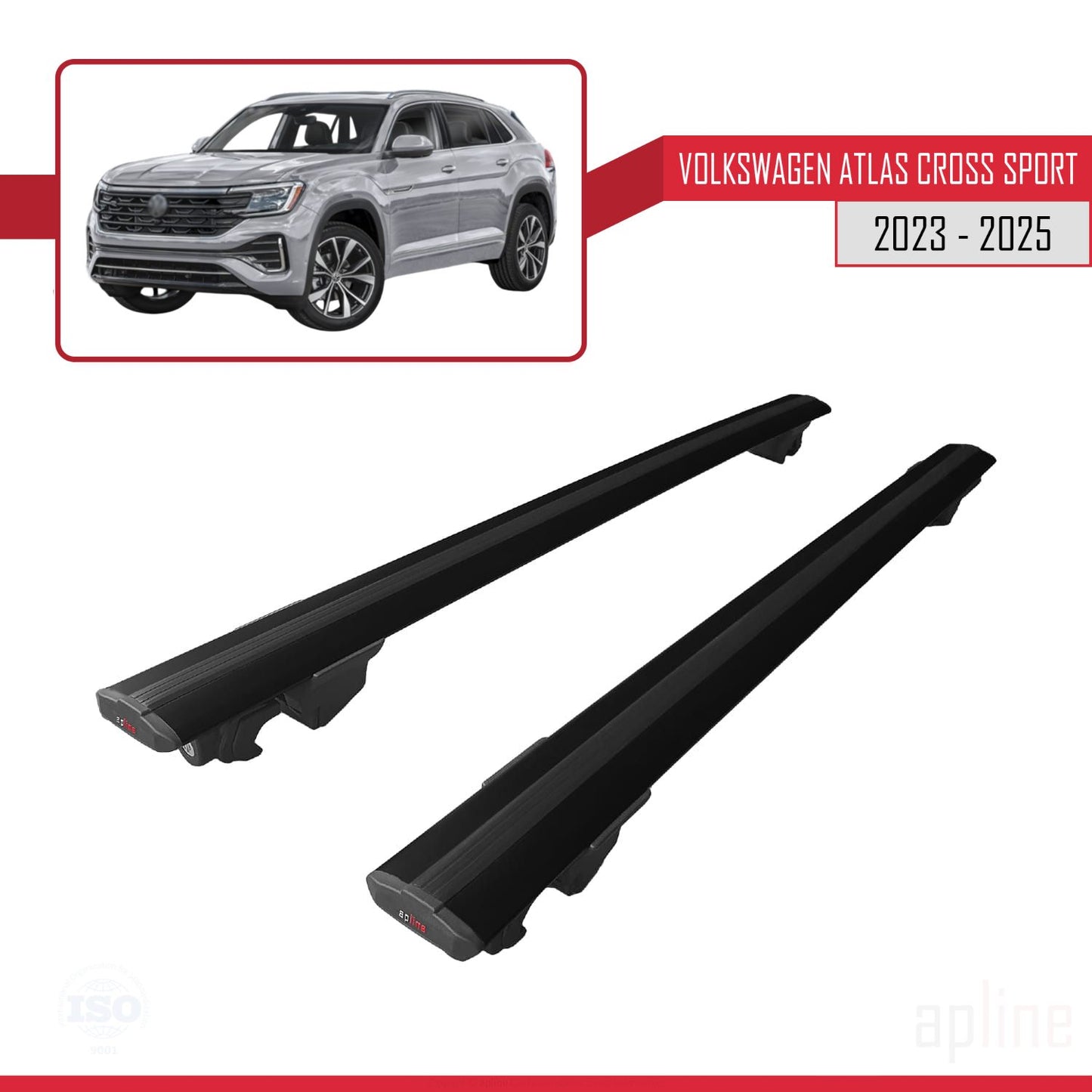 Compatible avec Volkswagen Atlas Cross Sport 2023-2025 HOOK Model Barres de Toit Railing Porte-Bagages de Voiture Noir Aluminium 2 Barres