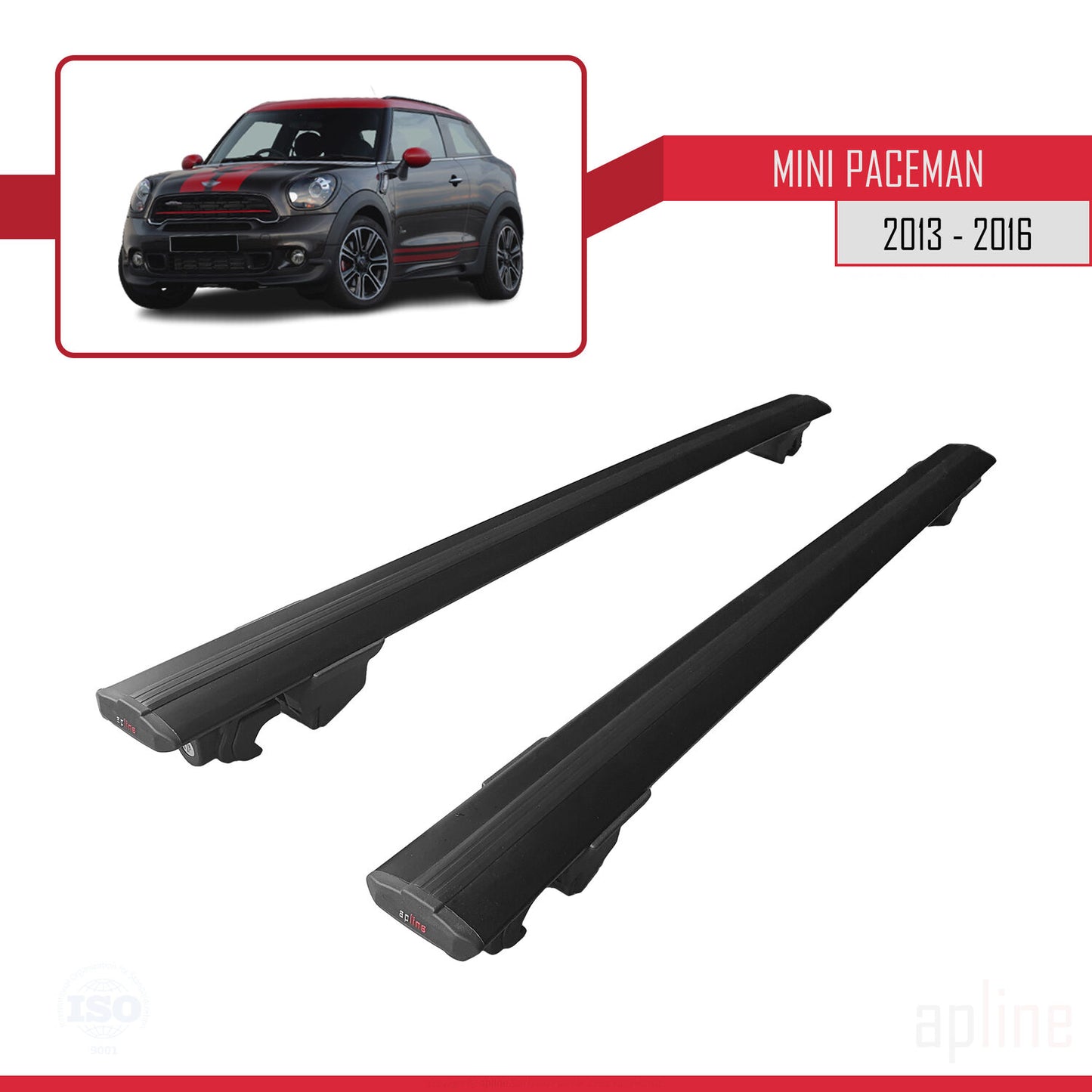Compatible avec Mini Paceman (R61) 2013-2016 HOOK Model Barres de Toit Railing Porte-Bagages de Voiture Noir Aluminium 2 Barres