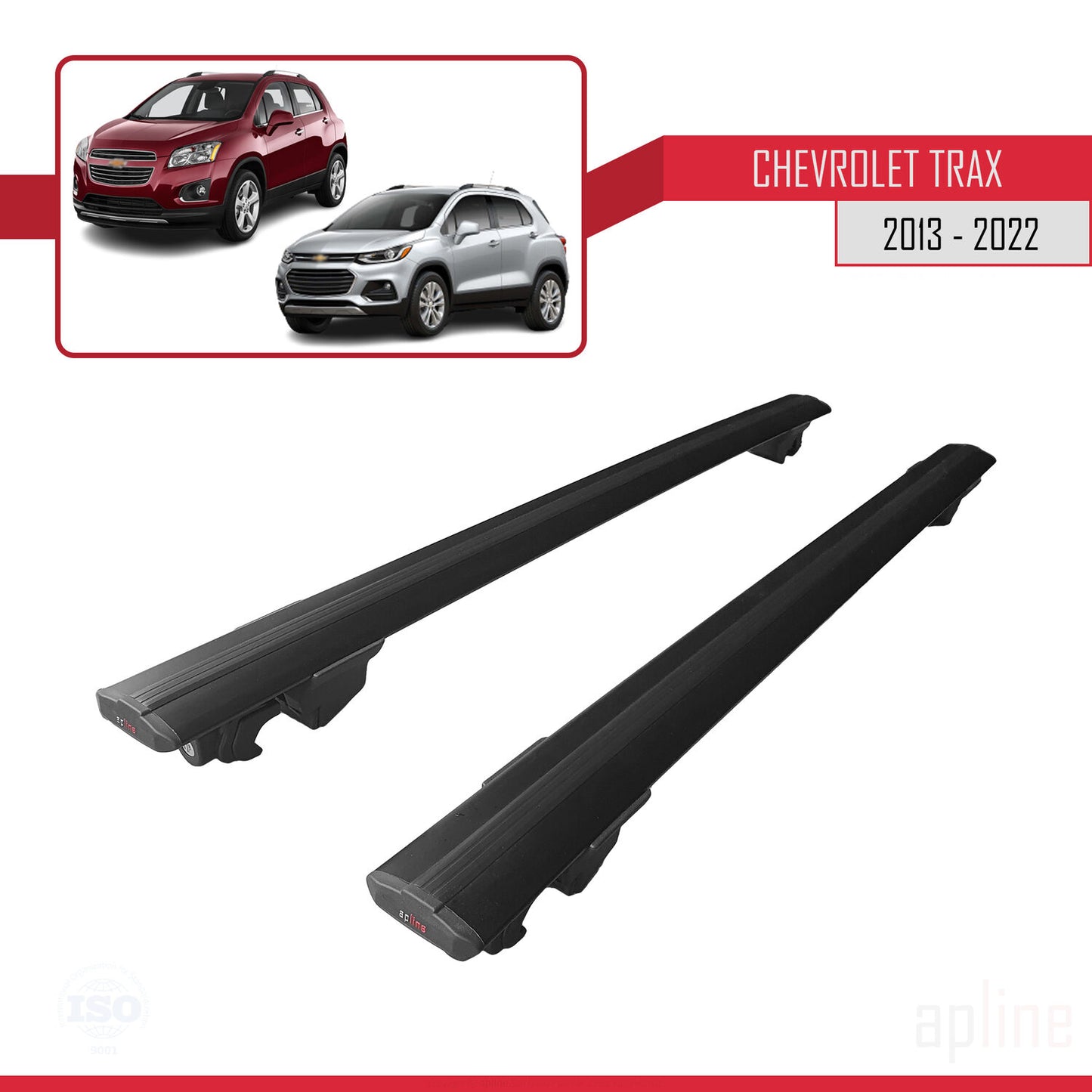 Compatible avec Chevrolet Trax (U200) 2013-2022 HOOK Model Barres de Toit Railing Porte-Bagages de Voiture Noir Aluminium 2 Barres