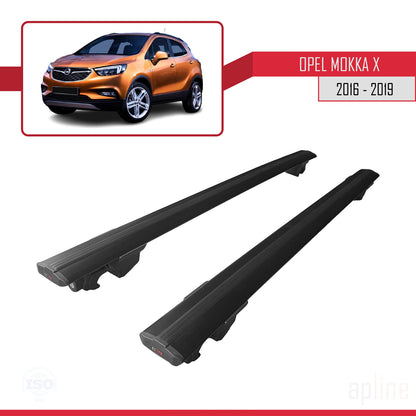 Compatible avec Opel Mokka X (J13) 2016-2019 HOOK Model Barres de Toit Railing Porte-Bagages de Voiture Noir Aluminium 2 Barres