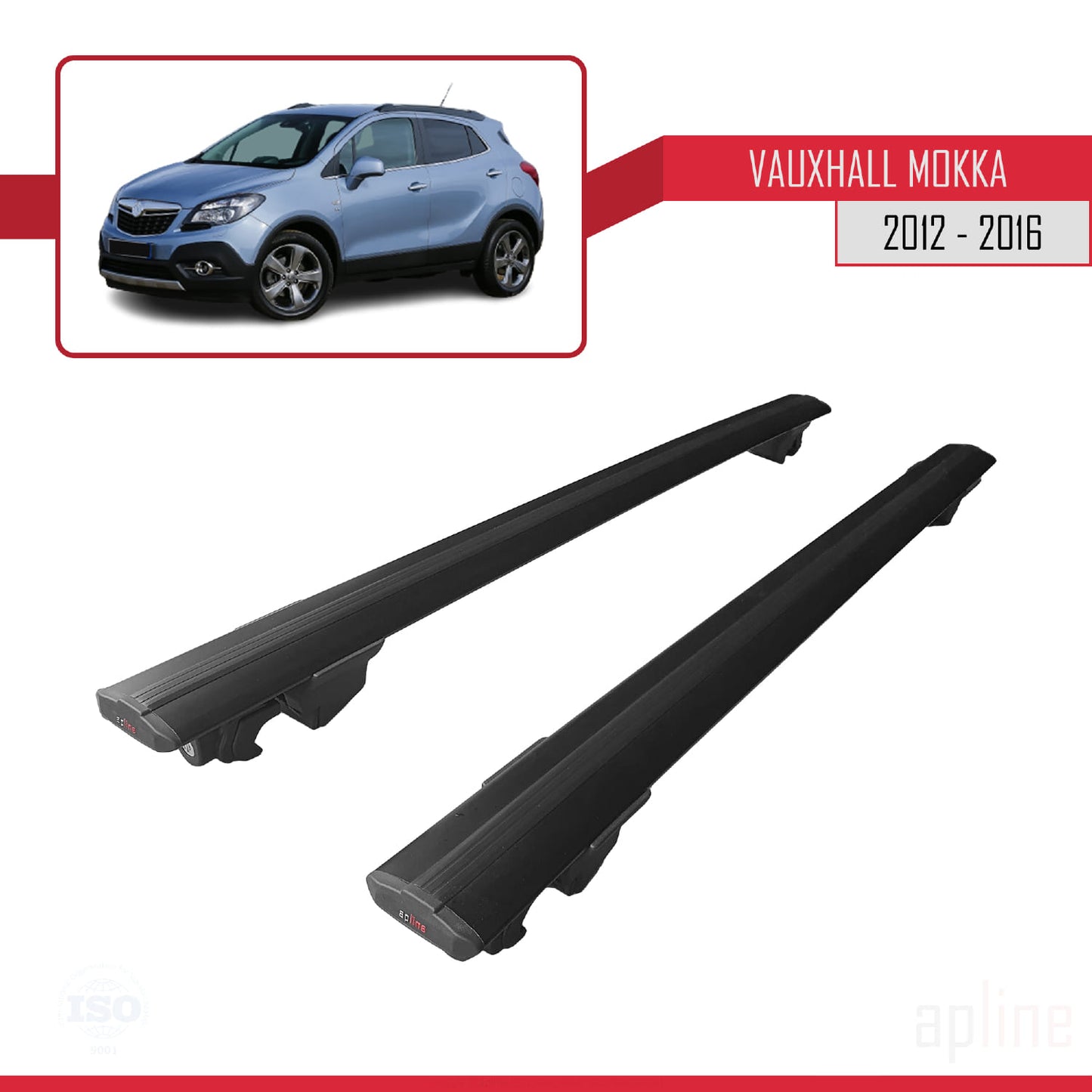 Compatible avec Vauxhall Mokka A (J13) 2012-2016 HOOK Model Barres de Toit Railing Porte-Bagages de Voiture Noir Aluminium 2 Barres