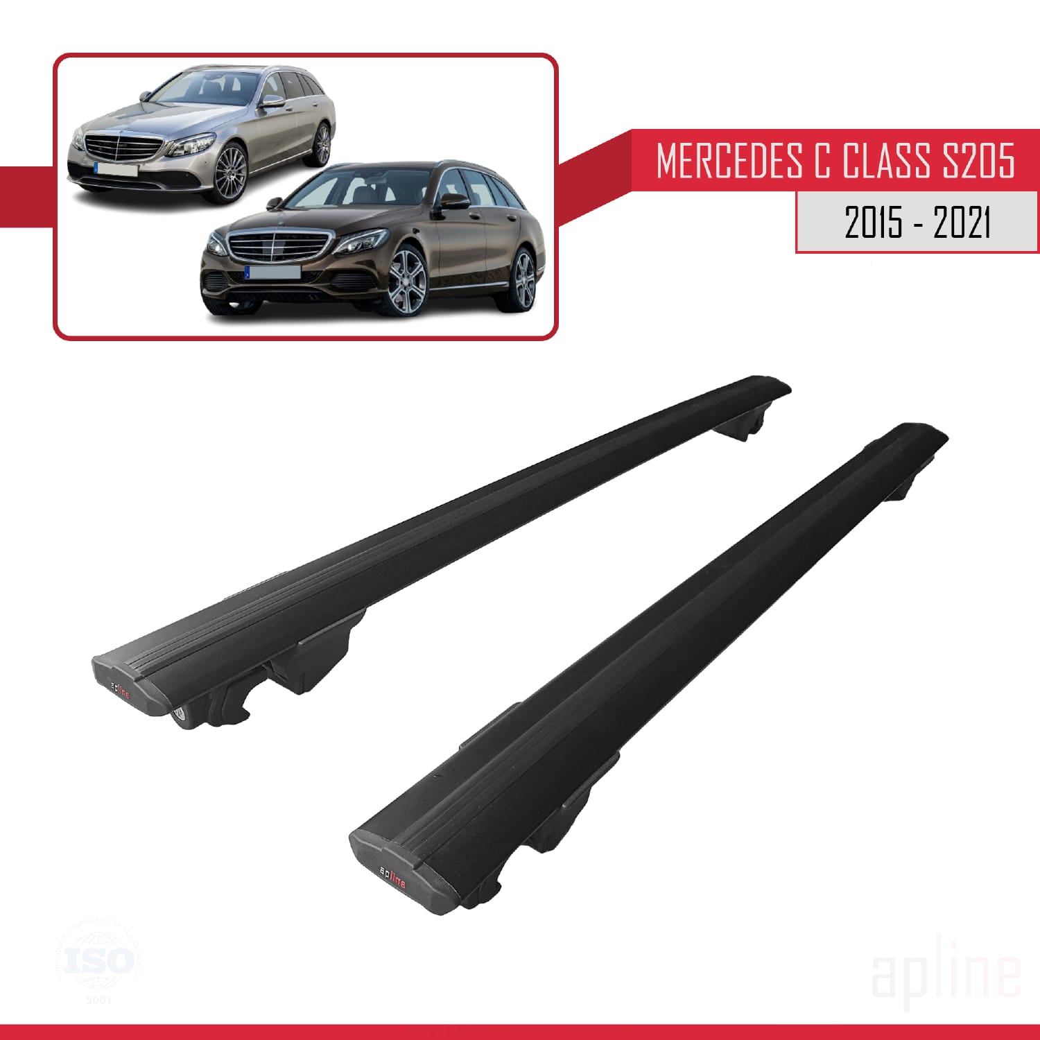Compatible avec Mercedes Classe C 4 (S205) 2015-2021 HOOK Model Barres de Toit Railing Porte-Bagages de Voiture Noir Aluminium 2 Barres