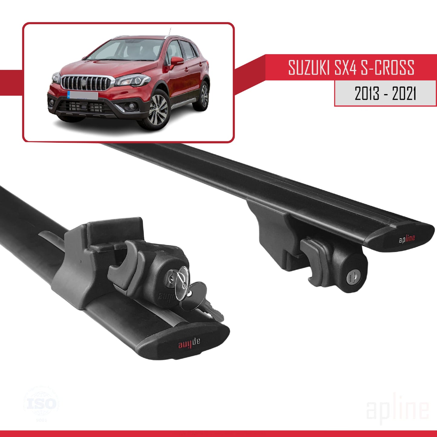 Compatible avec Suzuki SX4 S-Cross 3 (JYB) 2013-2021 HOOK Model Barres de Toit Railing Porte-Bagages de Voiture Noir Aluminium 2 Barres