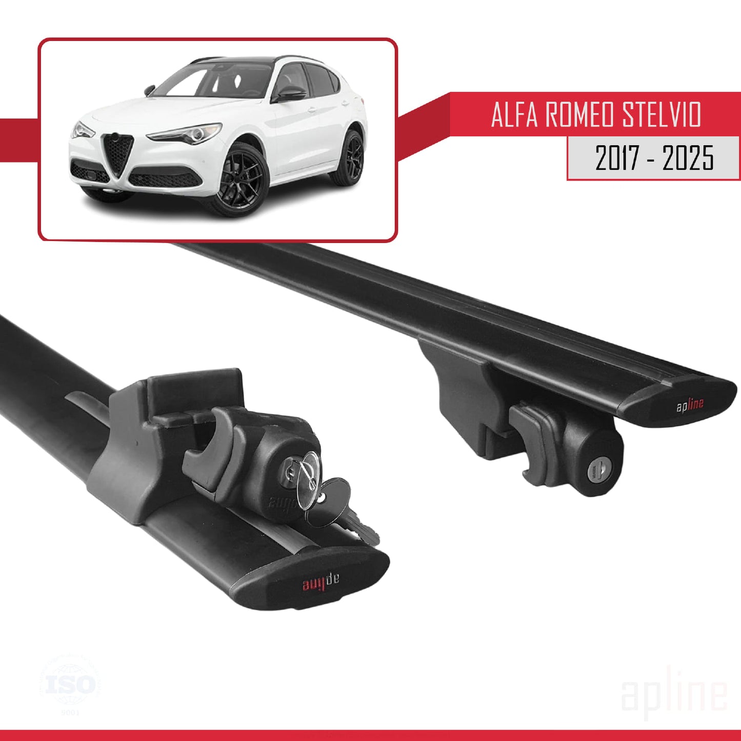 Compatible avec Alfa Romeo Stelvio (T949) 2017-2025 HOOK Model Barres de Toit Railing Porte-Bagages de Voiture Noir Aluminium 2 Barres