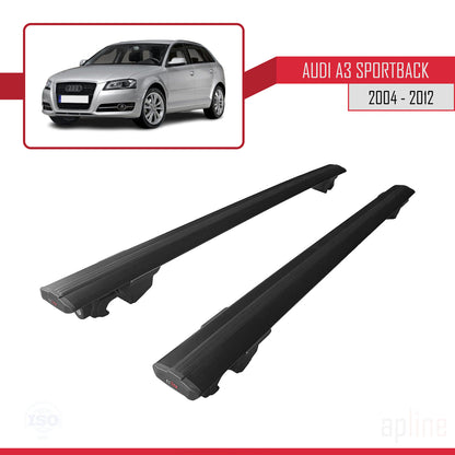 Compatible avec A3 (8PA) Sportback 2004-2012 HOOK Model Barres de Toit Railing Porte-Bagages de Voiture Noir Aluminium 2 Barres