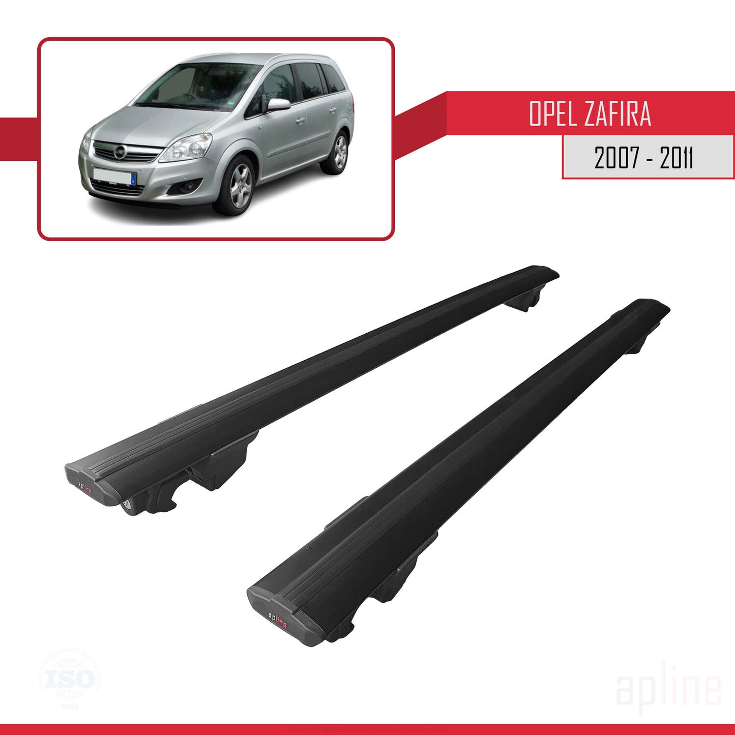 Compatible avec Opel Zafira B (A05) Post-Facelift 2007-2011 HOOK Model Barres de Toit Railing Porte-Bagages de Voiture Noir Aluminium 2 Barres