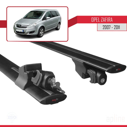 Compatible avec Opel Zafira B (A05) Post-Facelift 2007-2011 HOOK Model Barres de Toit Railing Porte-Bagages de Voiture Noir Aluminium 2 Barres