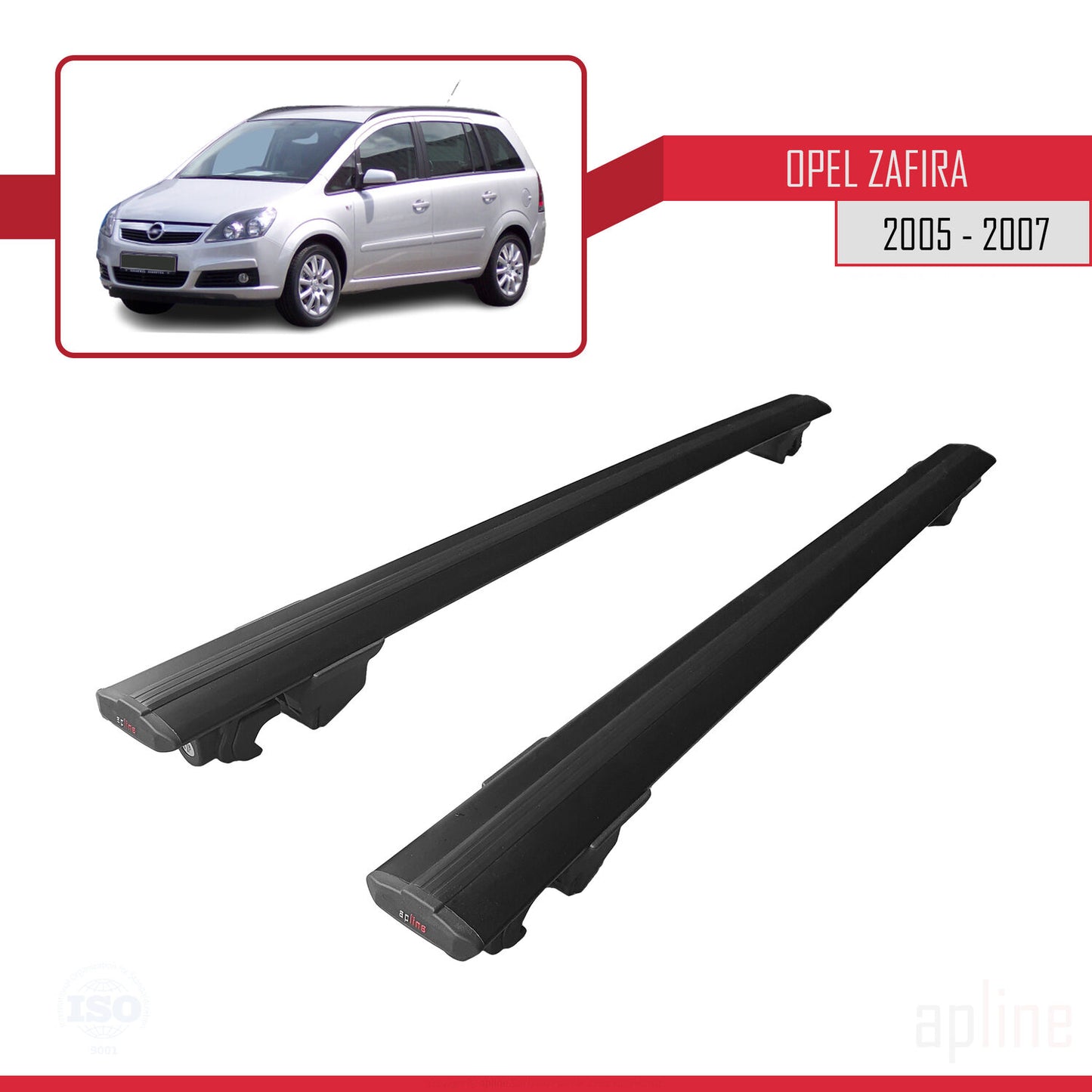 Compatible avec Opel Zafira B (A05) Pre-Facelift 2005-2007 HOOK Model Barres de Toit Railing Porte-Bagages de Voiture Noir Aluminium 2 Barres