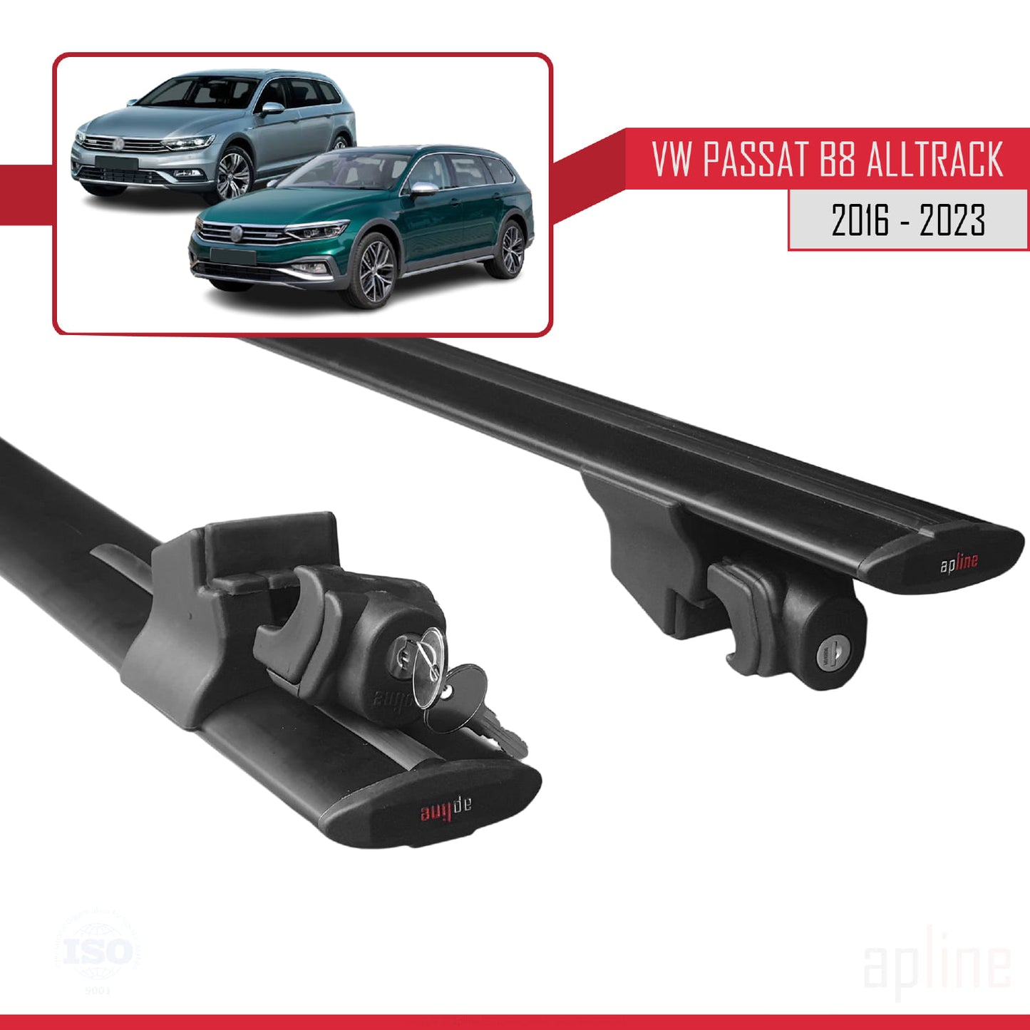 Compatible avec Volkswagen Passat B8 (3G) Alltrack 2016-2023 HOOK Model Barres de Toit Railing Porte-Bagages de Voiture Noir Aluminium 2 Barres